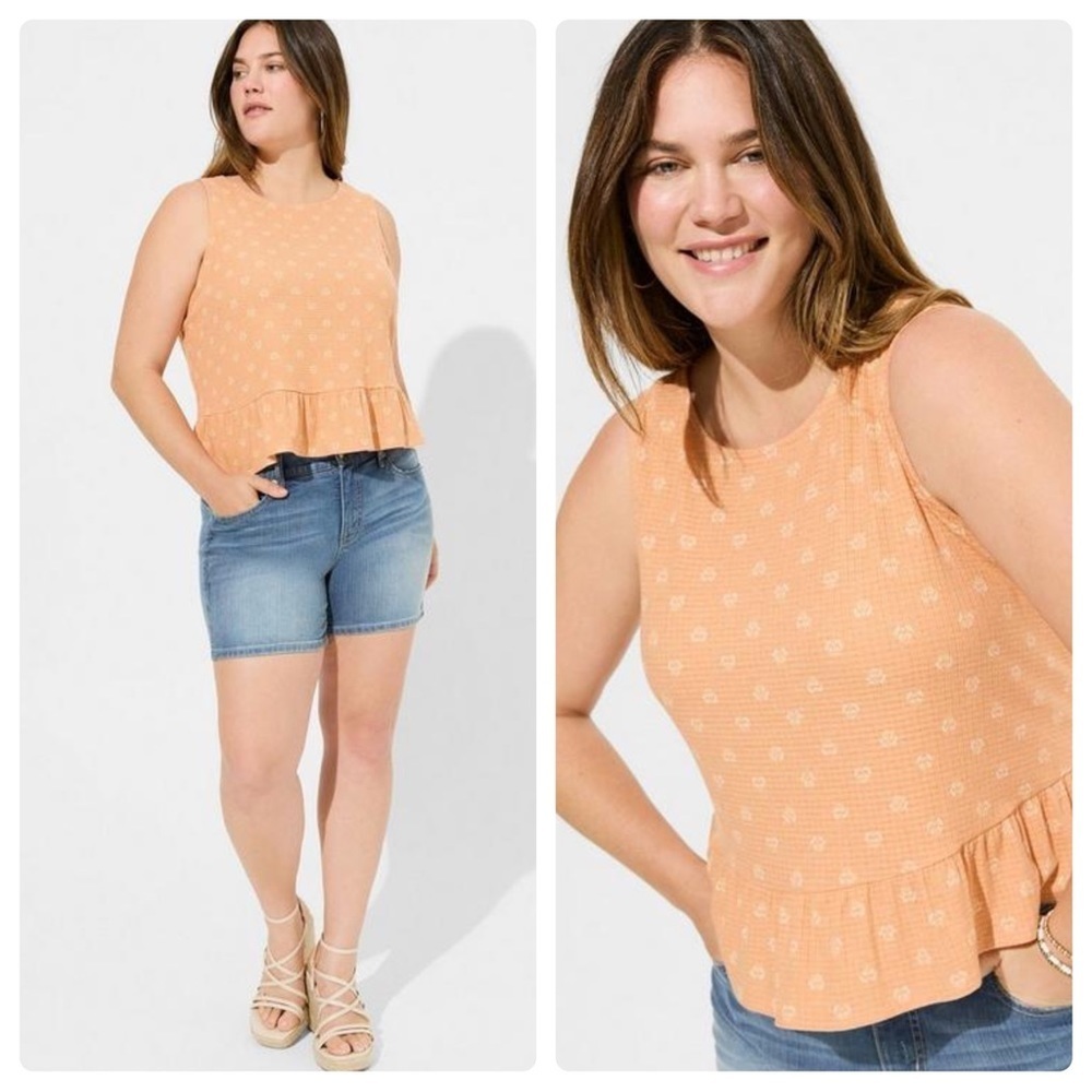 3/$22🩶 TORRID Texture Knit High Neck Ruffle Crop Top Peach Bloom NWT 4 4X